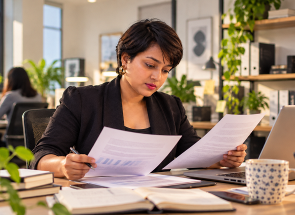 Focused Professional Reviewing Documents